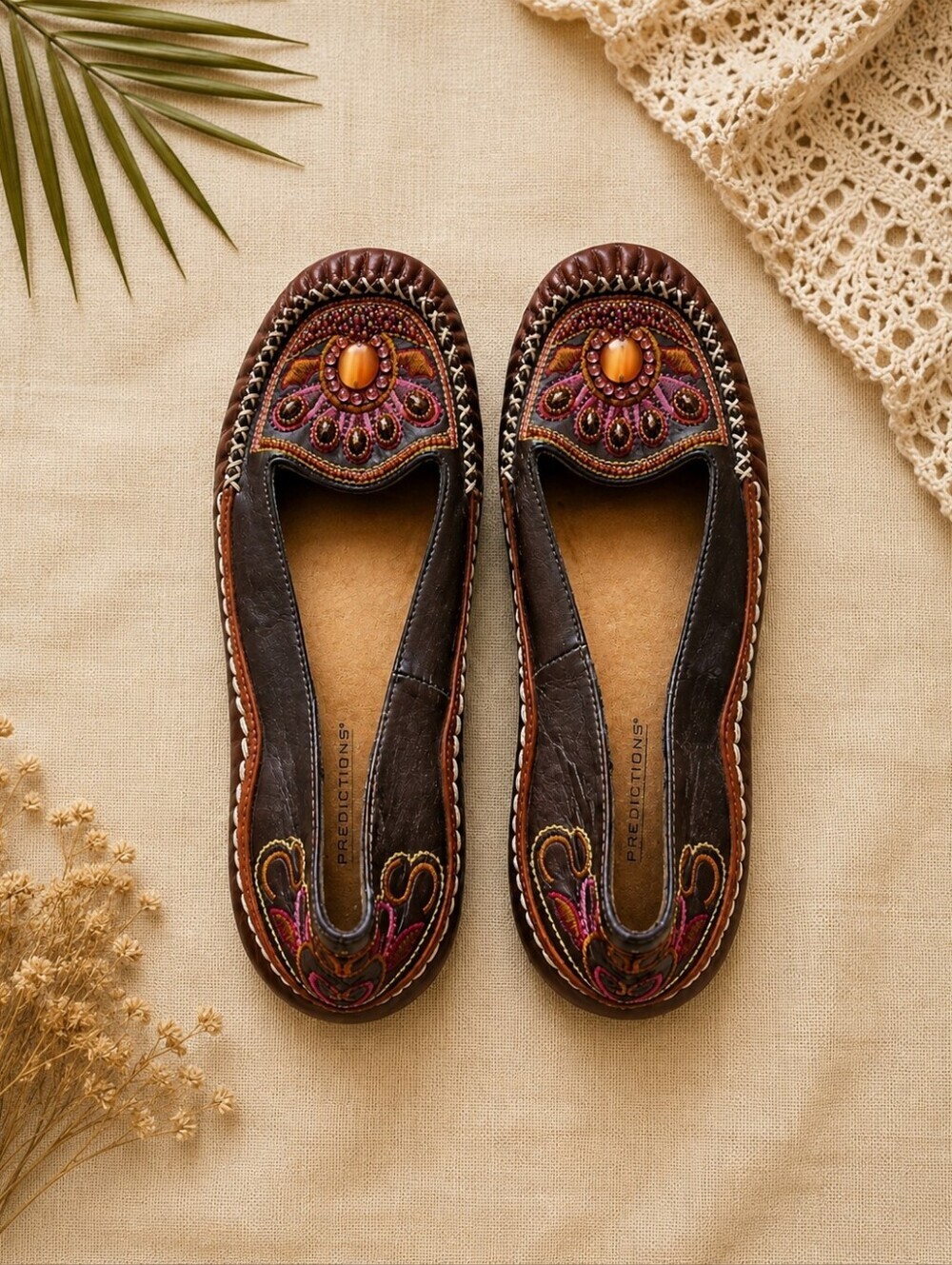 Predictions Beaded Embroidered Ballet Flats Brown Boho Size 7